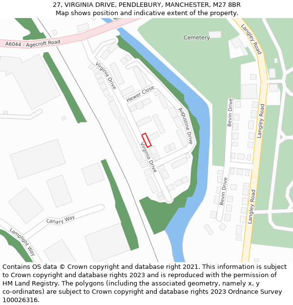 27, VIRGINIA DRIVE, PENDLEBURY, MANCHESTER, M27 8BR: Location map and indicative extent of plot