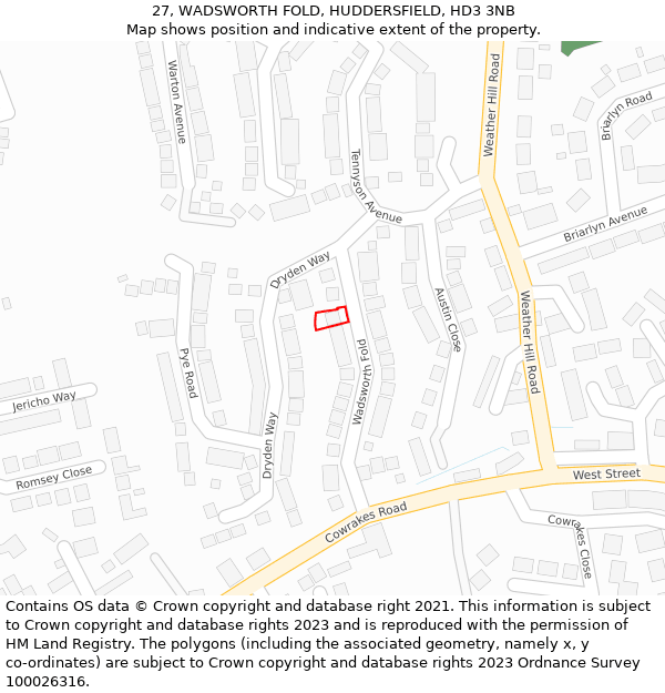 27, WADSWORTH FOLD, HUDDERSFIELD, HD3 3NB: Location map and indicative extent of plot