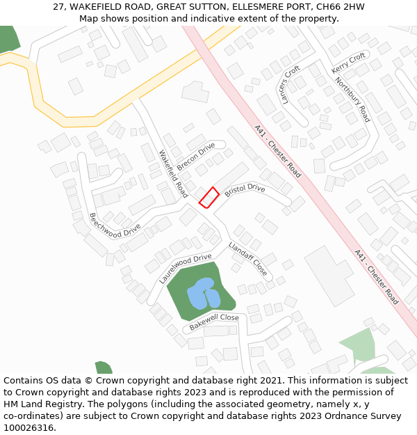 27, WAKEFIELD ROAD, GREAT SUTTON, ELLESMERE PORT, CH66 2HW: Location map and indicative extent of plot