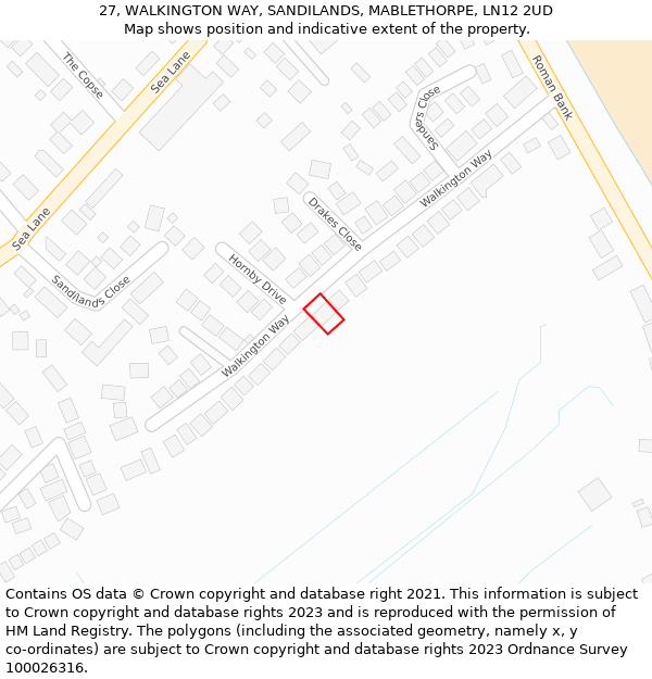 27, WALKINGTON WAY, SANDILANDS, MABLETHORPE, LN12 2UD: Location map and indicative extent of plot