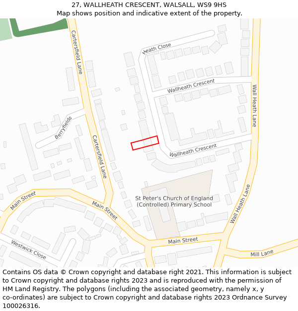 27, WALLHEATH CRESCENT, WALSALL, WS9 9HS: Location map and indicative extent of plot