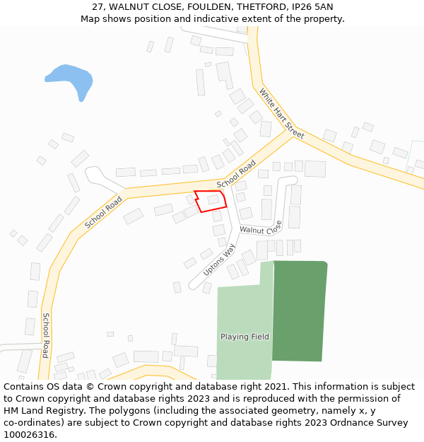 27, WALNUT CLOSE, FOULDEN, THETFORD, IP26 5AN: Location map and indicative extent of plot