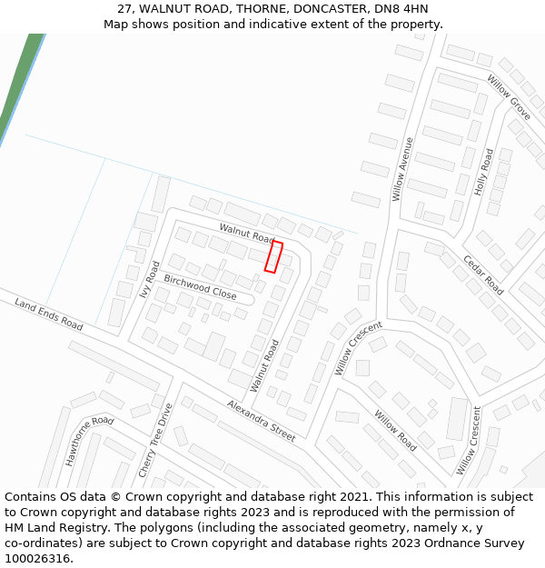 27, WALNUT ROAD, THORNE, DONCASTER, DN8 4HN: Location map and indicative extent of plot