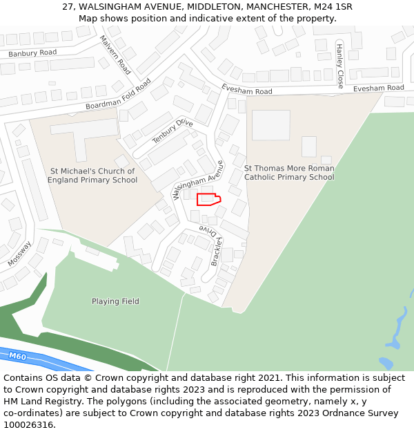 27, WALSINGHAM AVENUE, MIDDLETON, MANCHESTER, M24 1SR: Location map and indicative extent of plot