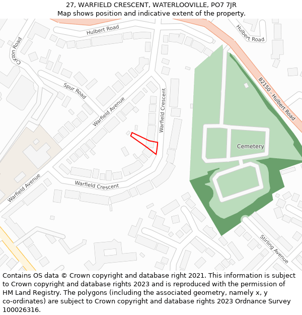 27, WARFIELD CRESCENT, WATERLOOVILLE, PO7 7JR: Location map and indicative extent of plot