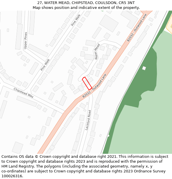 27, WATER MEAD, CHIPSTEAD, COULSDON, CR5 3NT: Location map and indicative extent of plot