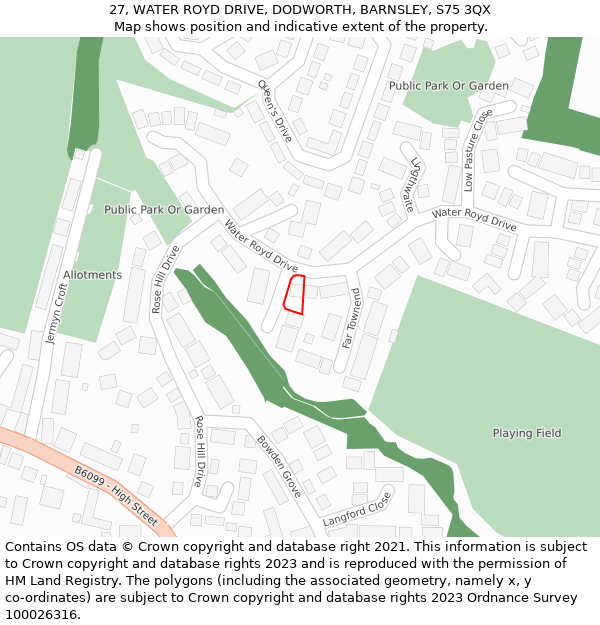 27, WATER ROYD DRIVE, DODWORTH, BARNSLEY, S75 3QX: Location map and indicative extent of plot