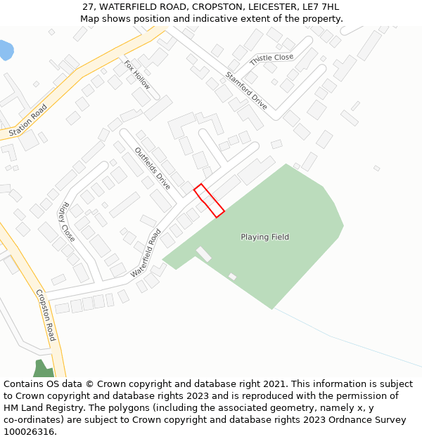 27, WATERFIELD ROAD, CROPSTON, LEICESTER, LE7 7HL: Location map and indicative extent of plot