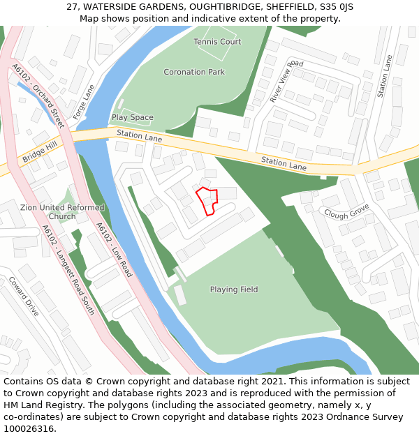 27, WATERSIDE GARDENS, OUGHTIBRIDGE, SHEFFIELD, S35 0JS: Location map and indicative extent of plot