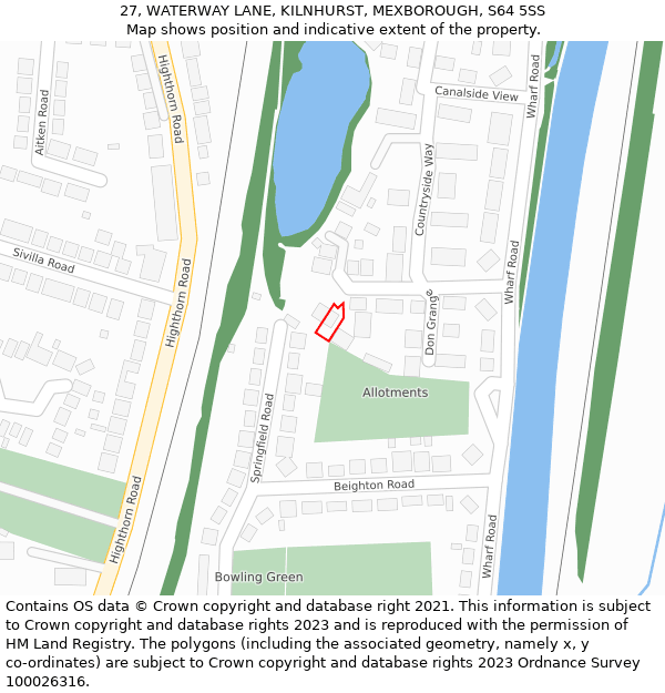 27, WATERWAY LANE, KILNHURST, MEXBOROUGH, S64 5SS: Location map and indicative extent of plot