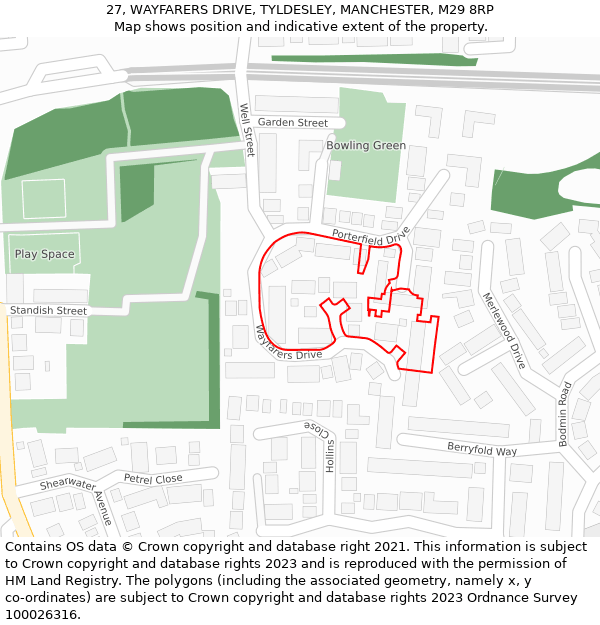 27, WAYFARERS DRIVE, TYLDESLEY, MANCHESTER, M29 8RP: Location map and indicative extent of plot