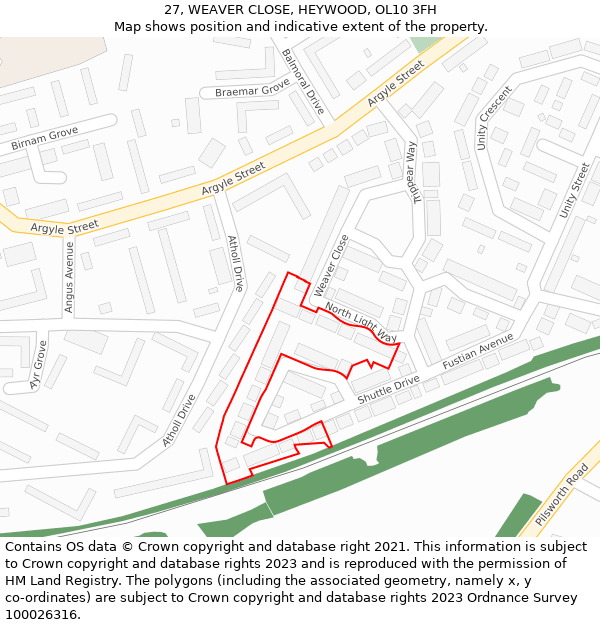 27, WEAVER CLOSE, HEYWOOD, OL10 3FH: Location map and indicative extent of plot