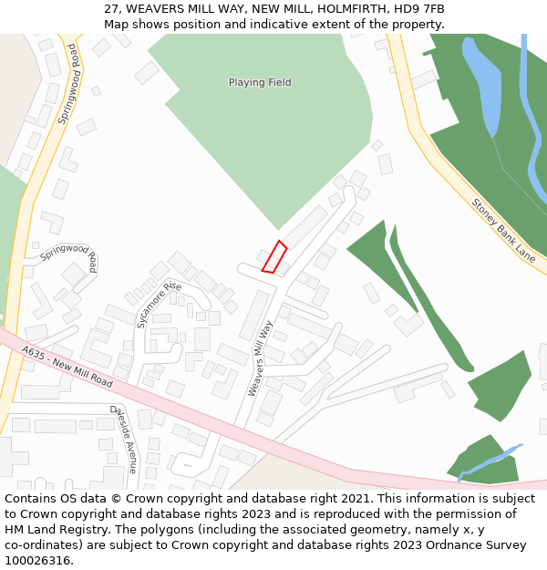 27, WEAVERS MILL WAY, NEW MILL, HOLMFIRTH, HD9 7FB: Location map and indicative extent of plot