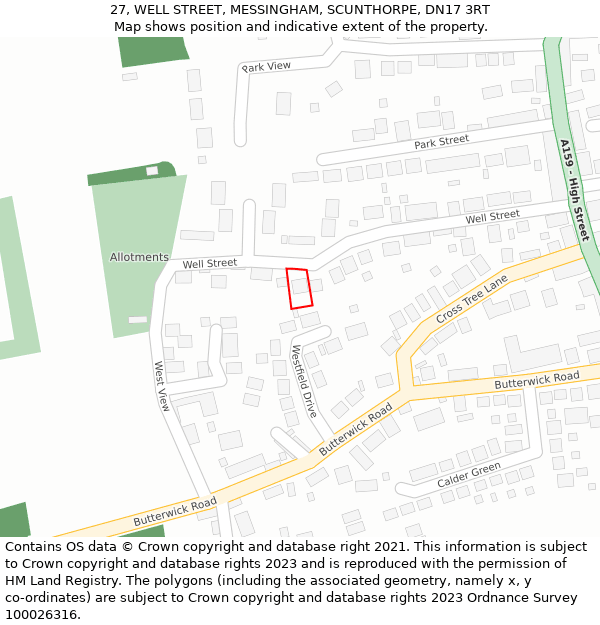 27, WELL STREET, MESSINGHAM, SCUNTHORPE, DN17 3RT: Location map and indicative extent of plot