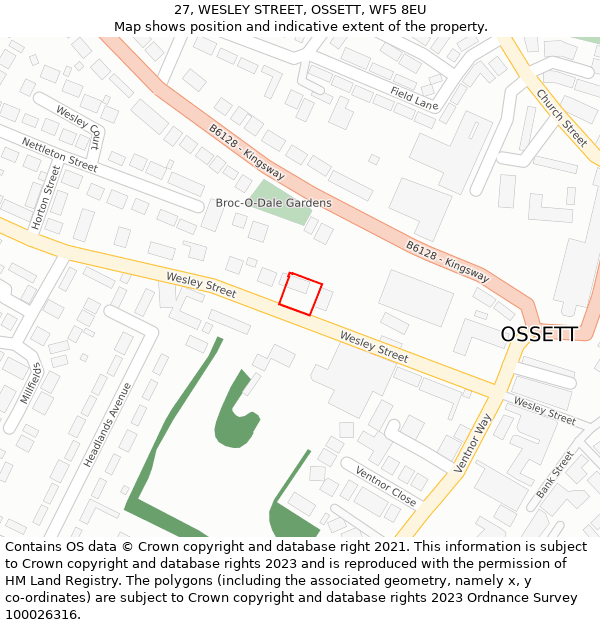 27, WESLEY STREET, OSSETT, WF5 8EU: Location map and indicative extent of plot