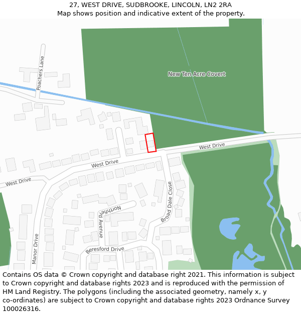 27, WEST DRIVE, SUDBROOKE, LINCOLN, LN2 2RA: Location map and indicative extent of plot