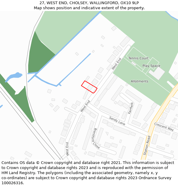 27, WEST END, CHOLSEY, WALLINGFORD, OX10 9LP: Location map and indicative extent of plot