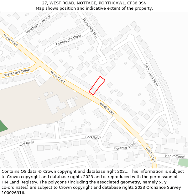 27, WEST ROAD, NOTTAGE, PORTHCAWL, CF36 3SN: Location map and indicative extent of plot