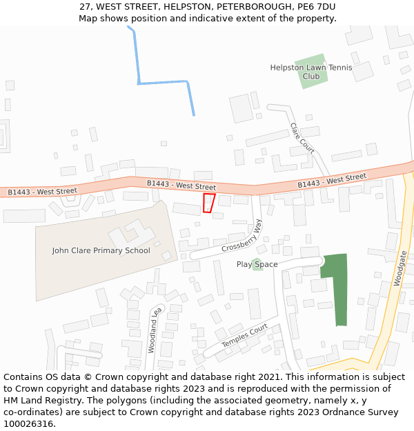 27, WEST STREET, HELPSTON, PETERBOROUGH, PE6 7DU: Location map and indicative extent of plot