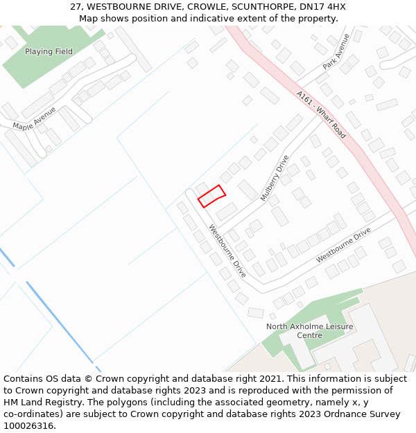 27, WESTBOURNE DRIVE, CROWLE, SCUNTHORPE, DN17 4HX: Location map and indicative extent of plot