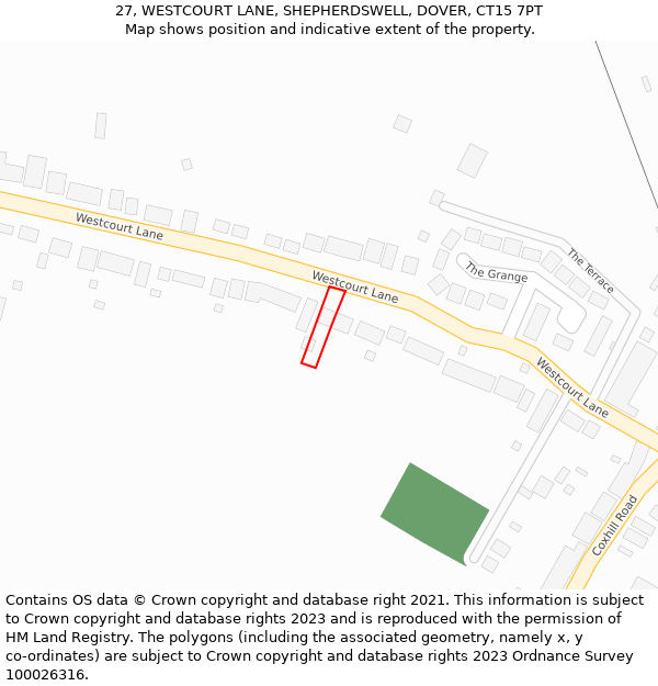 27, WESTCOURT LANE, SHEPHERDSWELL, DOVER, CT15 7PT: Location map and indicative extent of plot