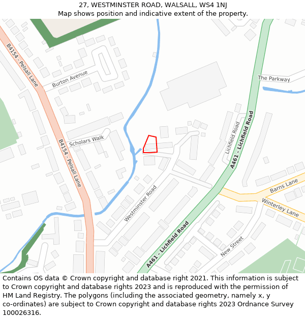 27, WESTMINSTER ROAD, WALSALL, WS4 1NJ: Location map and indicative extent of plot