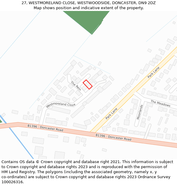 27, WESTMORELAND CLOSE, WESTWOODSIDE, DONCASTER, DN9 2DZ: Location map and indicative extent of plot