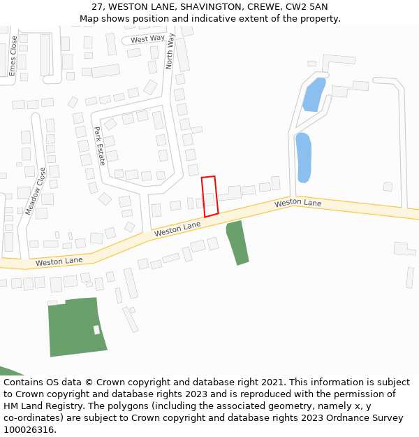 27, WESTON LANE, SHAVINGTON, CREWE, CW2 5AN: Location map and indicative extent of plot