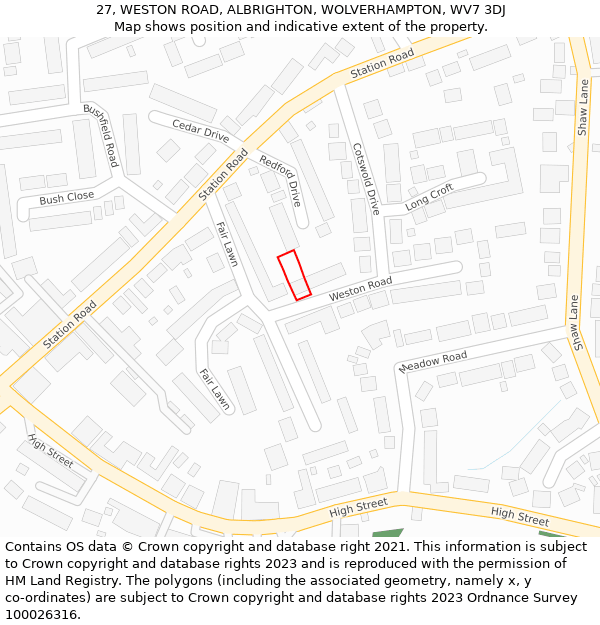 27, WESTON ROAD, ALBRIGHTON, WOLVERHAMPTON, WV7 3DJ: Location map and indicative extent of plot