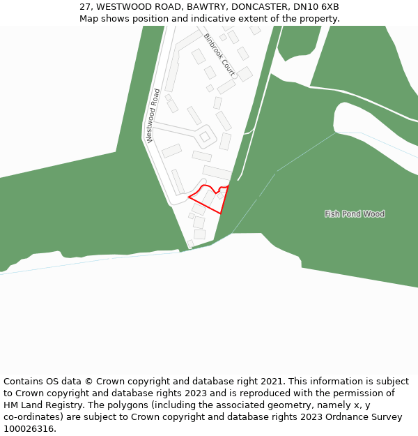 27, WESTWOOD ROAD, BAWTRY, DONCASTER, DN10 6XB: Location map and indicative extent of plot