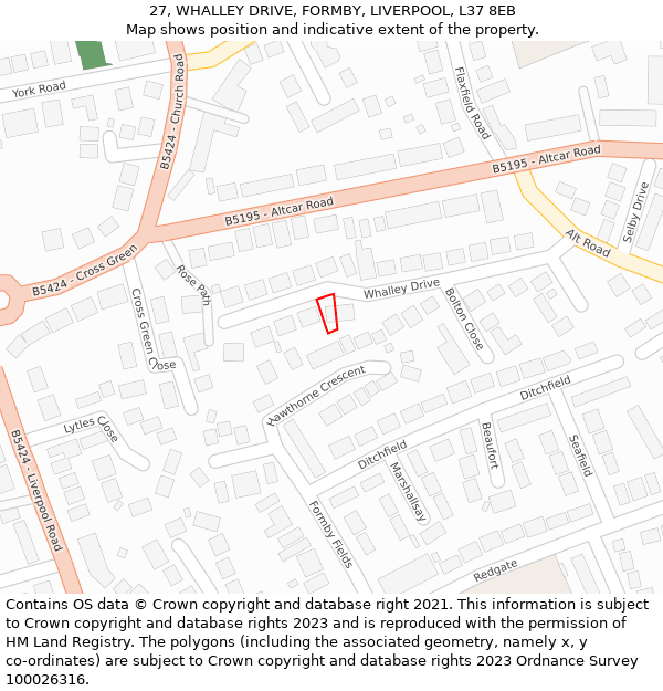 27, WHALLEY DRIVE, FORMBY, LIVERPOOL, L37 8EB: Location map and indicative extent of plot