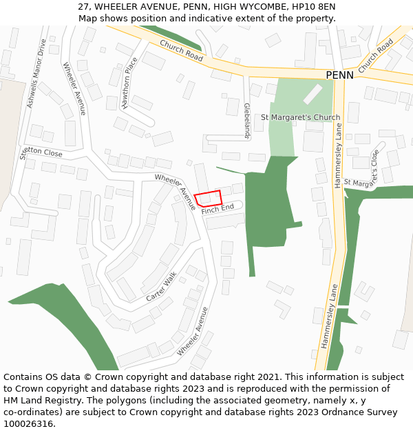 27, WHEELER AVENUE, PENN, HIGH WYCOMBE, HP10 8EN: Location map and indicative extent of plot