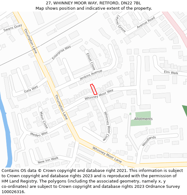 27, WHINNEY MOOR WAY, RETFORD, DN22 7BL: Location map and indicative extent of plot