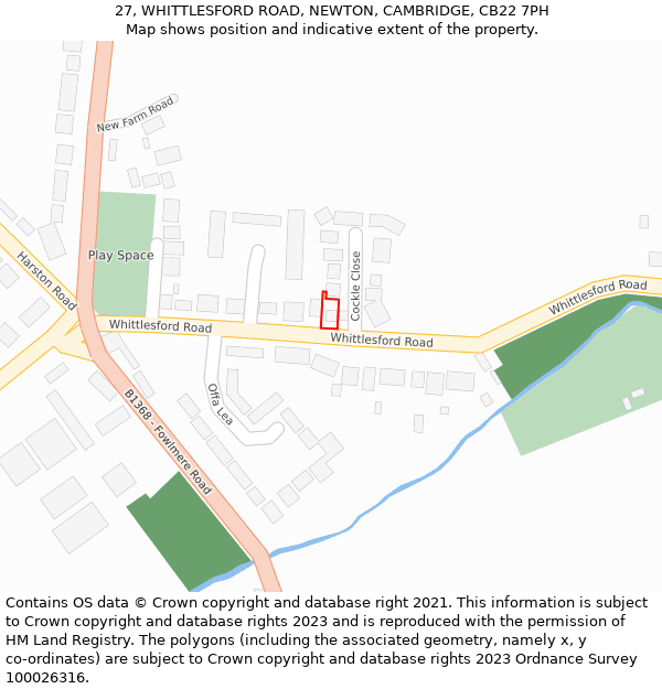 27, WHITTLESFORD ROAD, NEWTON, CAMBRIDGE, CB22 7PH: Location map and indicative extent of plot