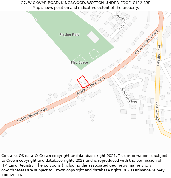 27, WICKWAR ROAD, KINGSWOOD, WOTTON-UNDER-EDGE, GL12 8RF: Location map and indicative extent of plot