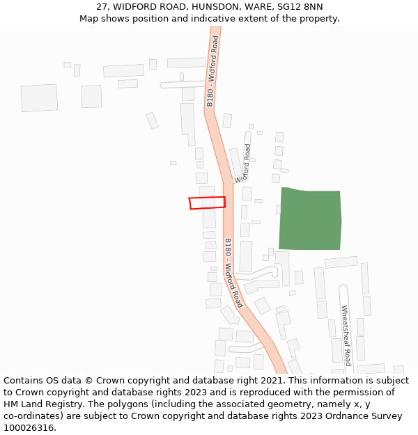 27, WIDFORD ROAD, HUNSDON, WARE, SG12 8NN: Location map and indicative extent of plot