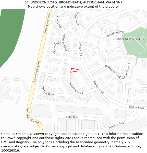 27, WIDGEON ROAD, BROADHEATH, ALTRINCHAM, WA14 5NP: Location map and indicative extent of plot