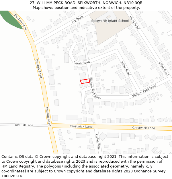 27, WILLIAM PECK ROAD, SPIXWORTH, NORWICH, NR10 3QB: Location map and indicative extent of plot