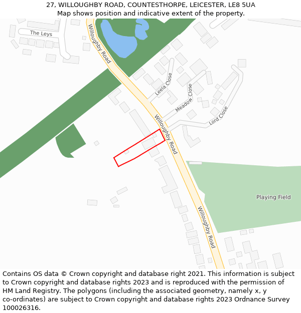 27, WILLOUGHBY ROAD, COUNTESTHORPE, LEICESTER, LE8 5UA: Location map and indicative extent of plot