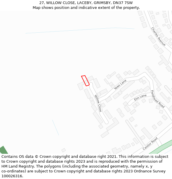 27, WILLOW CLOSE, LACEBY, GRIMSBY, DN37 7SW: Location map and indicative extent of plot