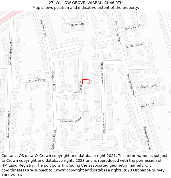 27, WILLOW GROVE, WIRRAL, CH46 0TU: Location map and indicative extent of plot