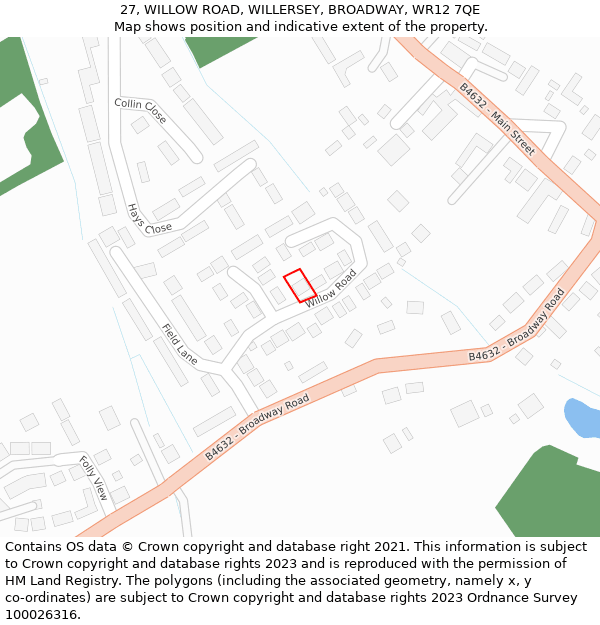 27, WILLOW ROAD, WILLERSEY, BROADWAY, WR12 7QE: Location map and indicative extent of plot