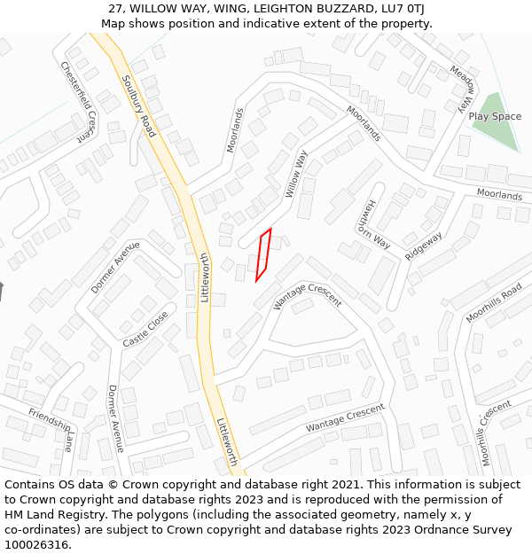 27, WILLOW WAY, WING, LEIGHTON BUZZARD, LU7 0TJ: Location map and indicative extent of plot