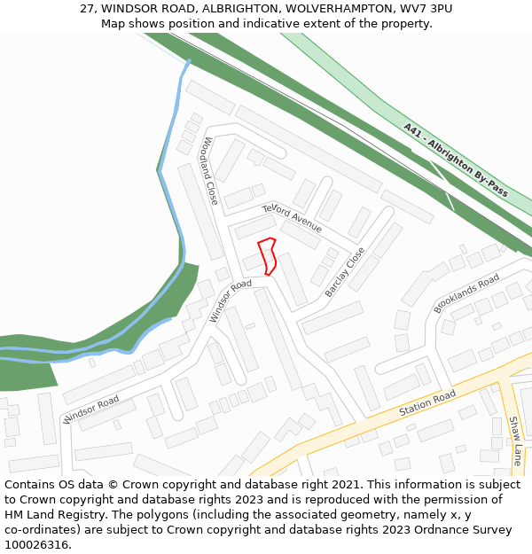 27, WINDSOR ROAD, ALBRIGHTON, WOLVERHAMPTON, WV7 3PU: Location map and indicative extent of plot