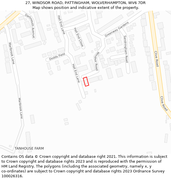 27, WINDSOR ROAD, PATTINGHAM, WOLVERHAMPTON, WV6 7DR: Location map and indicative extent of plot