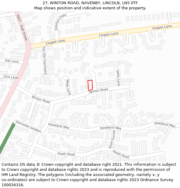 27, WINTON ROAD, NAVENBY, LINCOLN, LN5 0TF: Location map and indicative extent of plot