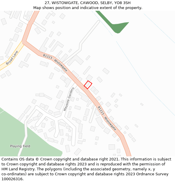 27, WISTOWGATE, CAWOOD, SELBY, YO8 3SH: Location map and indicative extent of plot