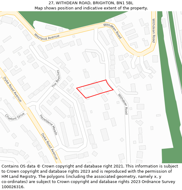 27, WITHDEAN ROAD, BRIGHTON, BN1 5BL: Location map and indicative extent of plot