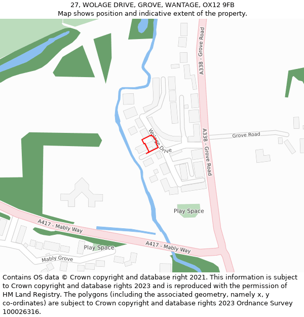 27, WOLAGE DRIVE, GROVE, WANTAGE, OX12 9FB: Location map and indicative extent of plot