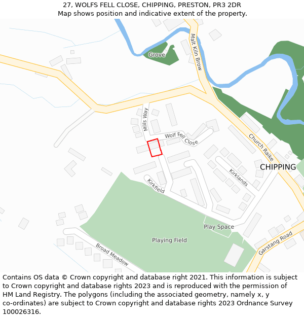 27, WOLFS FELL CLOSE, CHIPPING, PRESTON, PR3 2DR: Location map and indicative extent of plot